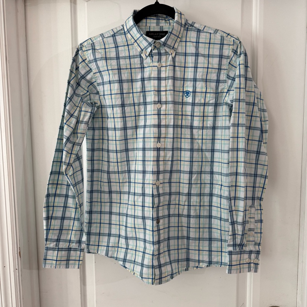 Ariat Kids White and Blue Plaid Polo